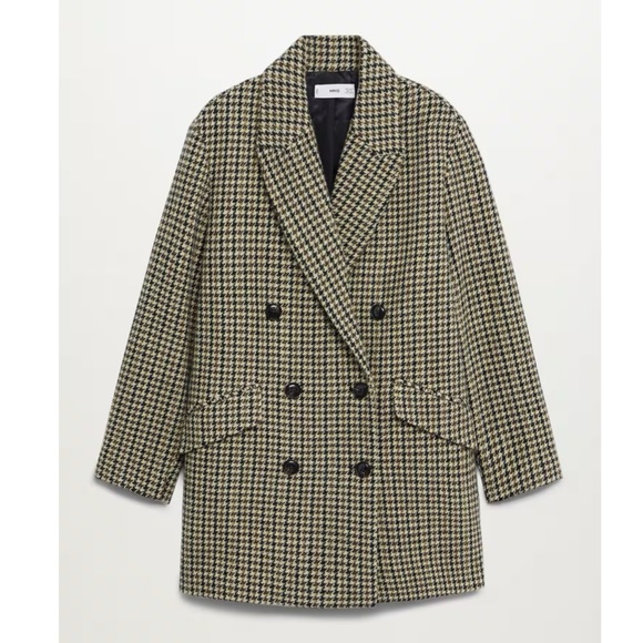 NWT MANGO Houndstooth Wool Blend Coat Oversize - Picture 6 of 12